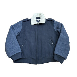 Wallace & Barnes J Crew Mens XL Blue Sherpa Collar‎ Wool Bomber Jacket Coat NWT